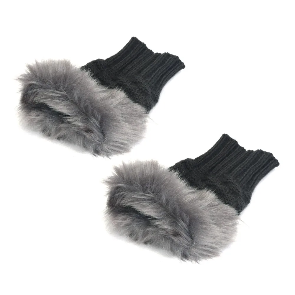 Для женщин теплая зимняя обувь на платформе из искусственного кроличьего меха; сапоги запястья перчатки, варежки без пальцев