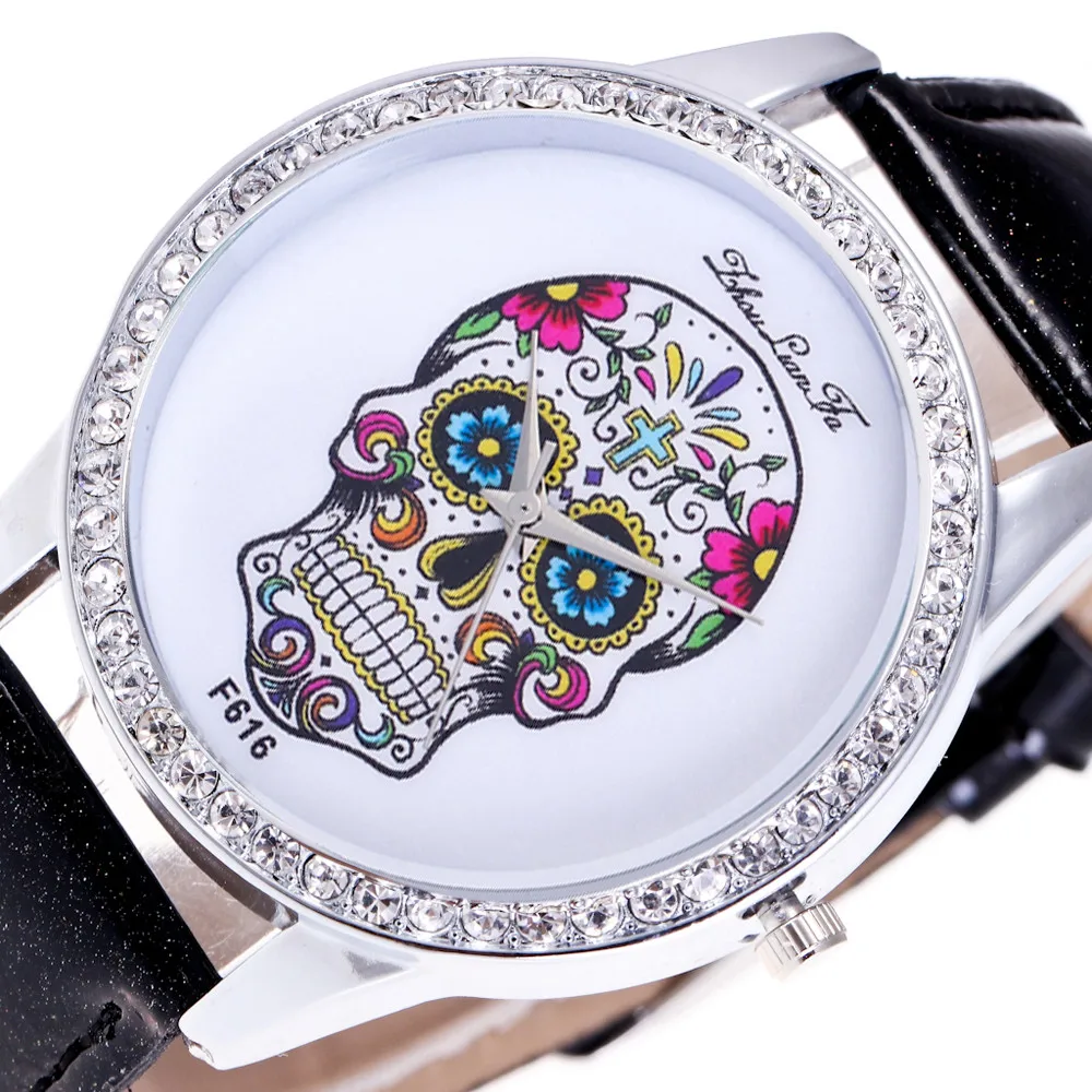 

Watch Women Watches Unisex Dial Diamond Leather Analog Wrist Skull Head Watch Round Case Watch relogio feminino