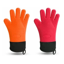 Длинные плюс хлопчатобумажные силиконовые изолированные перчатки, устойчивые к высокой температуре утолщение микроволновой печи печь анти-тепло противоскользящие против ожогов