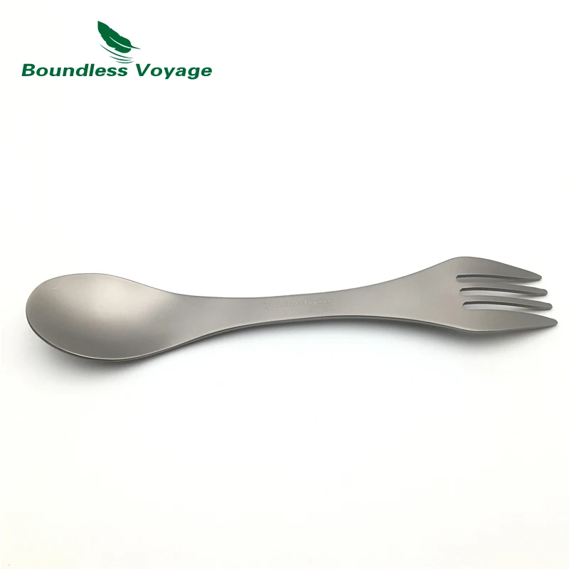 Boundless Voyage Titanium ultraligero tenedor cuchara Spork cuchillo 3 en 1 acampar al aire libre de doble propósito vajilla cubiertos