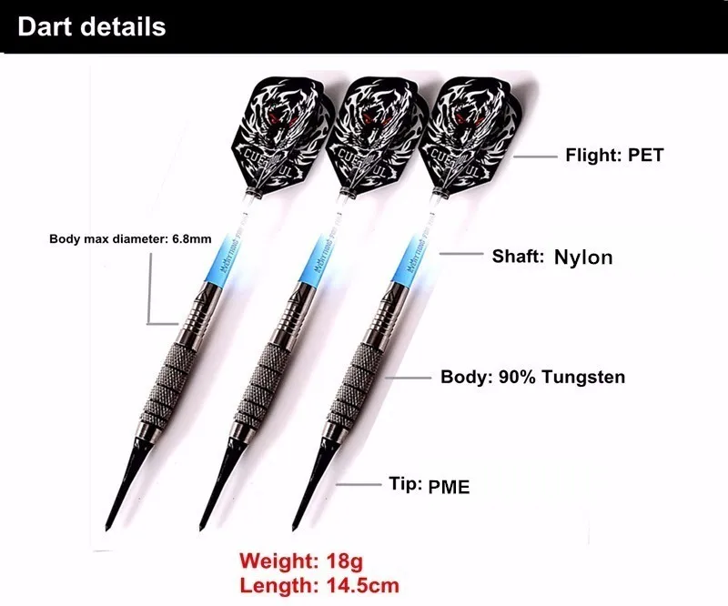 Вольфрамовые 3 шт. cuesul Дартс 18 г Профессиональные дротики электронный мягкий наконечник Дартс Тигр Дартс полеты Крытый дартборд игры