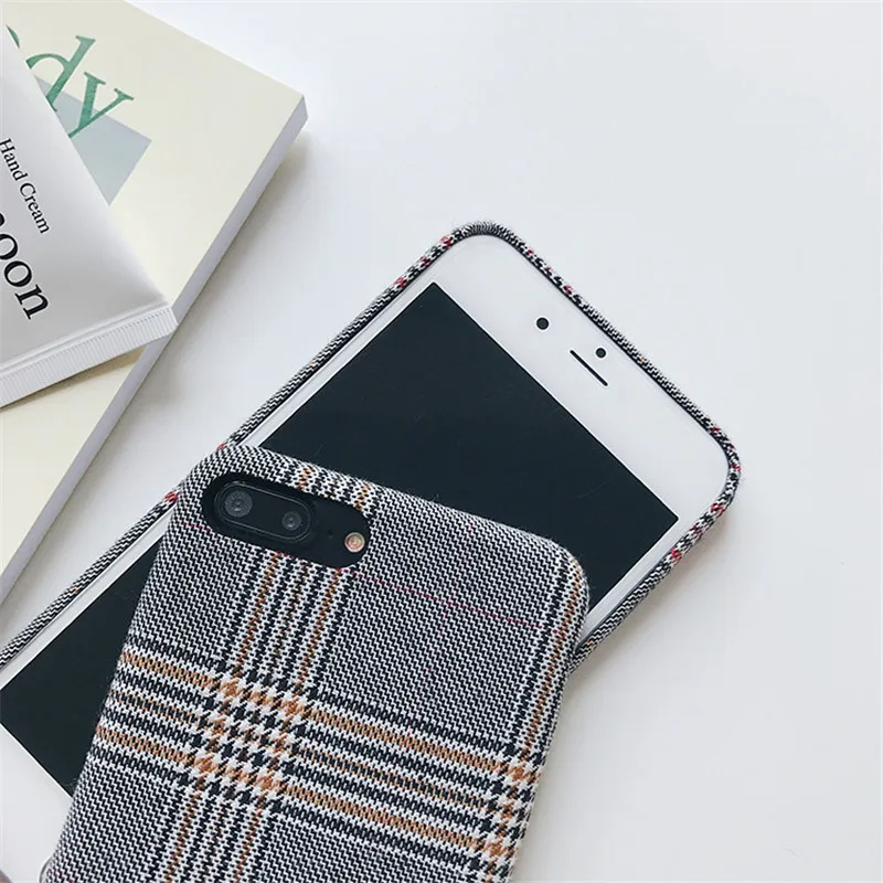 LUDI Warm Cloth Fabric Plush Phone Case for iPhone 7 Plus Simple Plaid Soft TPU Phone Case for iPhone 7 6 6s 8 plus X Back Cover03