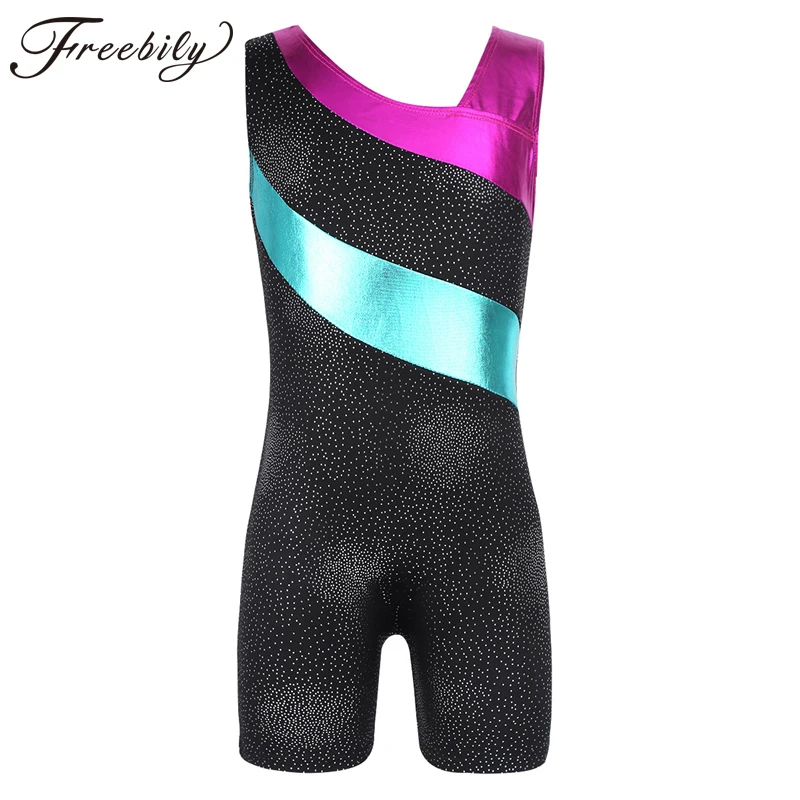 

Kids Teens Sleeveless Shiny Splice Ballet Dance Leotard Girls Gymnastics Leotard Sports Jumpsuit Unitard Gym Swimsuit Bodysuit