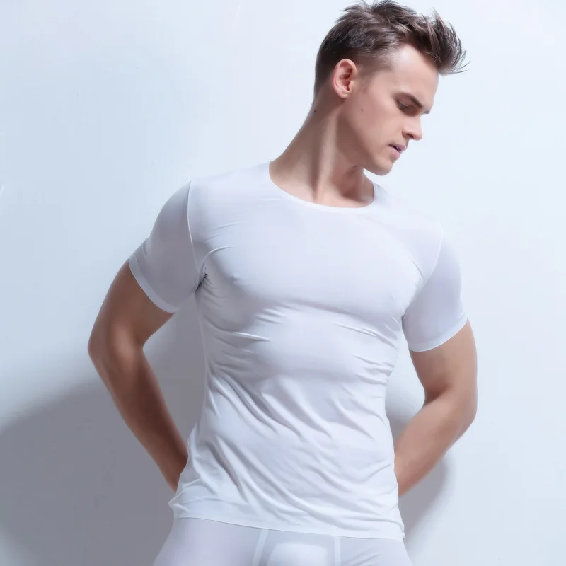 man's silk fashion tight T shirt fashion male top cloths fitness summer ...