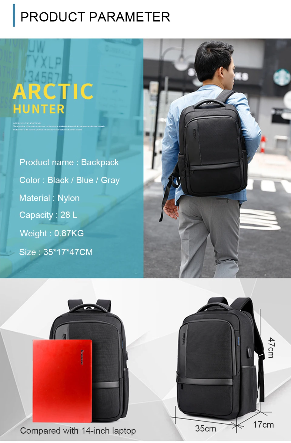 Men Backpack Travel Backpacks 17 Inch Laptop 15.6 Backpacking Notebook Large Capacity Back Pack Waterproof USB Charging Bagpack (2)