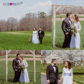 

Ever Pretty Wedding Dresses New Elegant A-line Lace Long Beach Vintage Mariage Bridal Dress with Sleeve vestido de noiva EP07412