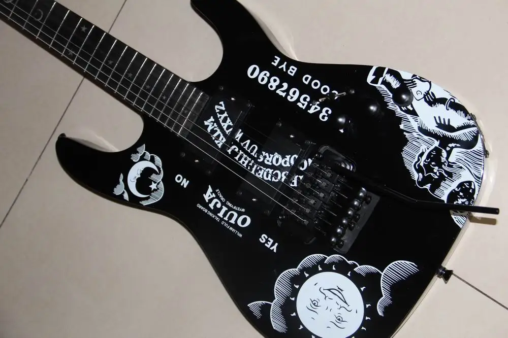 Высокое качество GYESP-0006 черный цвет черная аппаратная палисандр гриф Кирк гаммет Ouija электрогитара