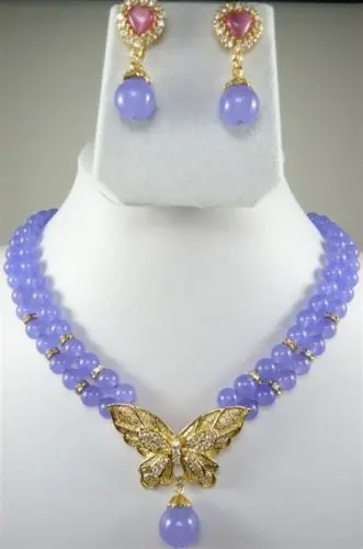 

QW109 Beautiful !!! 2Row 8MM Alexandrite Beads Necklace Earring Set^^^@^18K GP style Fine jewe Noble Natural jade