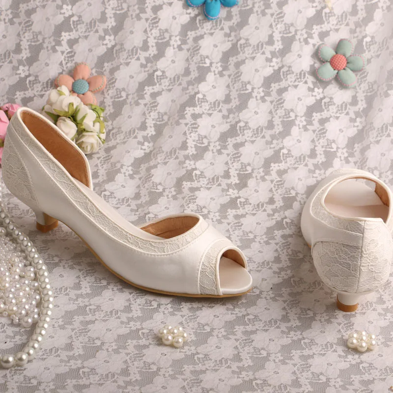 Talon Ivoire Dentelle De Le La Chaussures Mariée Wedopus Satin Et Bas Toe Mariage Ivory Peep white Pour 8wEC7x4q