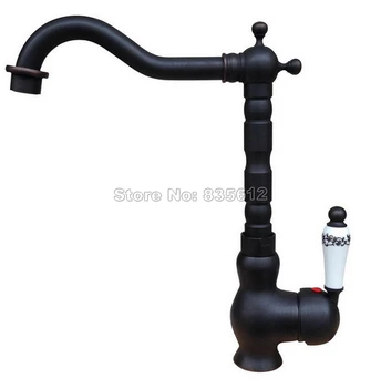 

Classic Black Oil Rubbed Bronze Single Hole Deck Mounted Ceramic Handle Mixer Tap Swivel Spout Kitchen & Bathroom Faucets Wnf336