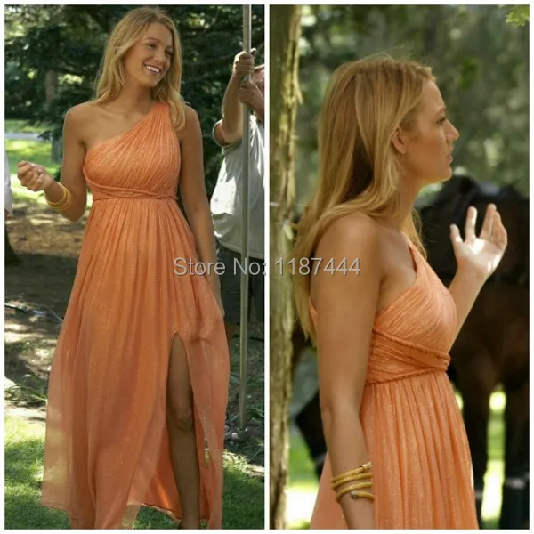 Blake Lively Serena One Shoulder Orange Chiffon Prom Dress Gossip Blake Lively Serena One Shoulder Orange Chiffon Prom Dress Gossip Season 3