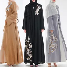 Las mujeres musulmanas elegante Casual árabes del Oriente Medio de collar de manga larga túnica vestido hersky abaya musulmán L0316(China)