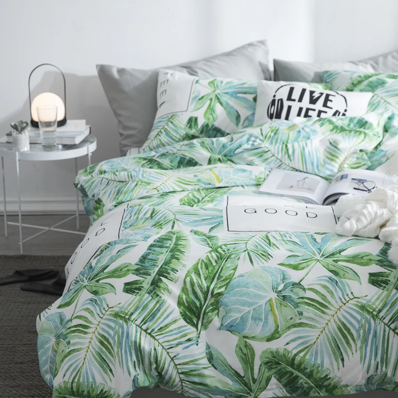 2018 Summer Cotton Green Leaf Bedding Sets Queen Single,23PCS Duvet