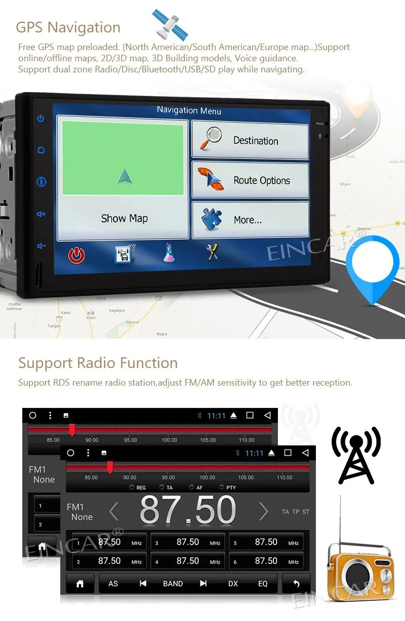 Sale Eincar 7 "dual DIN car audio and Android 7.1 GPS navigation automatic FM /AM radio support Bluetooth WiFi OBD2 reversing camera 2 Sale Eincar 7 "dual DIN car audio and Android 7.1 GPS navigation automatic FM /AM radio support Bluetooth WiFi OBD2 reversing camera 2