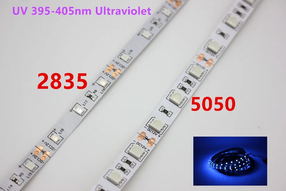 

12V 2835/5050 SMD 60led/m UV 395-405nm Ultraviolet waterproof Purple Led Flexible Strip Light Tape Black lamp lighting