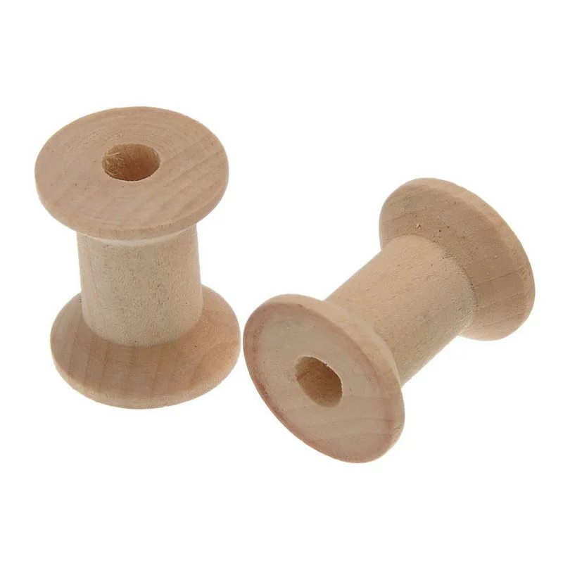 

HOT-10Pcs Wooden Empty Thread Spools Natural Color 29mm x23mm