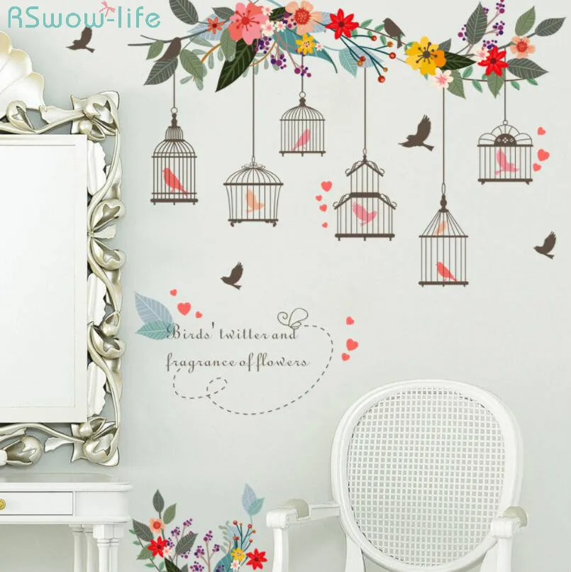 

Home Decoration Stickers Flower Vine Bird Cage TV Background Wall Decoration Mural Removable Wall Stickers For Home Decor
