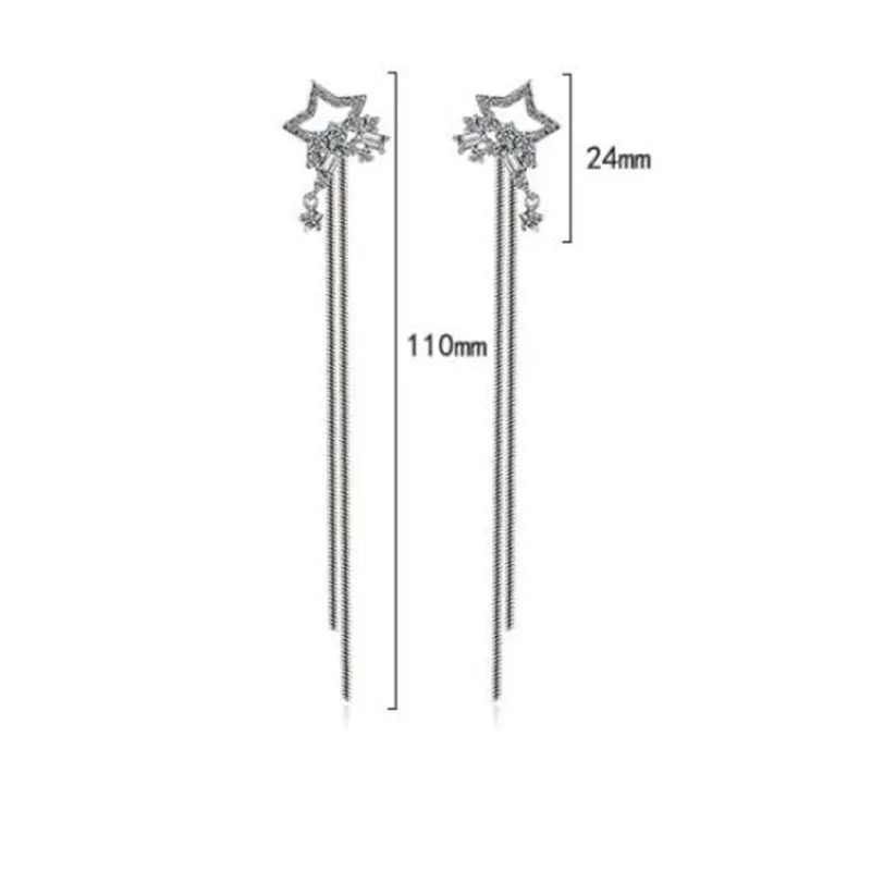 Anenjery, роскошные 925 пробы, серебряные серьги для женщин, микро циркон, звезда, капля воды, длинные кисточки, сережки oorbellen, S-E547