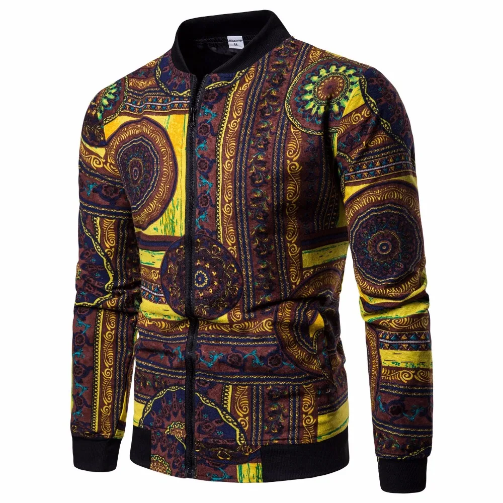 

2019 spring Linen Casual Fashion Loose Bomber Jacket Men Overcoat Baseball Jackets Men's Streetwear Ethnic Style Printed Jacket