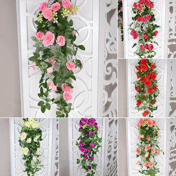 

5 forks 18Heads Artificial flowers Ivy Vine Fake Silk Roses For Home Wedding Decor Hanging Garland Flowers with Green Leaves