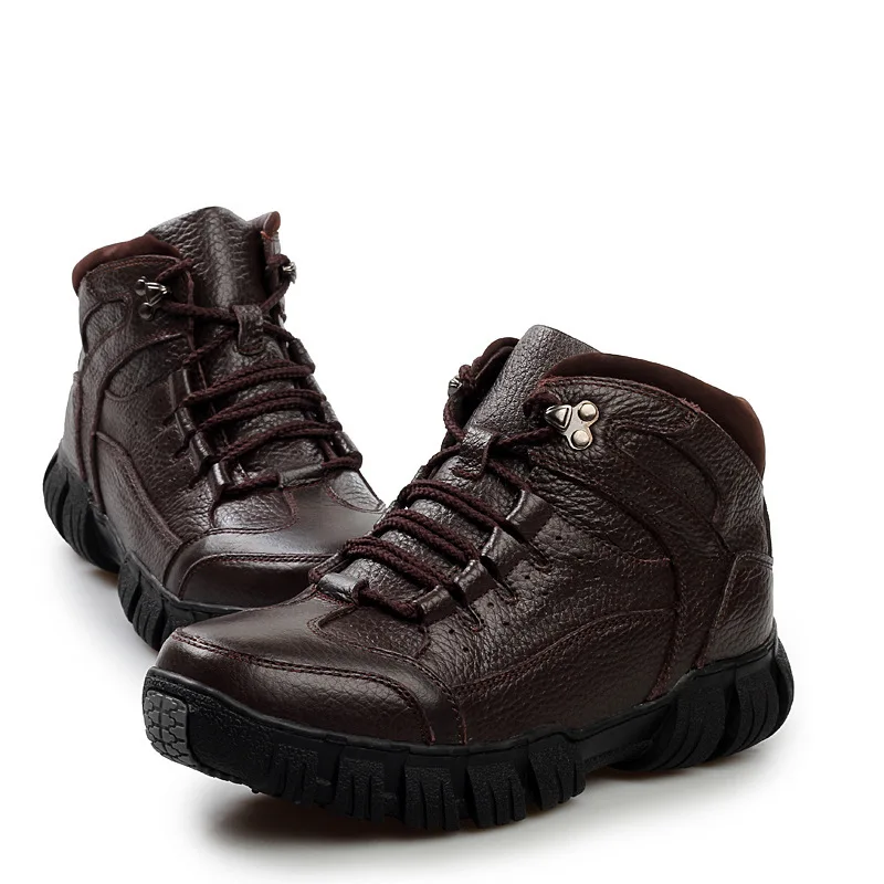 De Não Qualidade Sapatos black Couro Do Backcamel Fundo Alta Botas Inverno Quente Homens Pai deslizamento Pés Algodão Lã Grosso Definir Brown Dos 1Pt0dn0xH