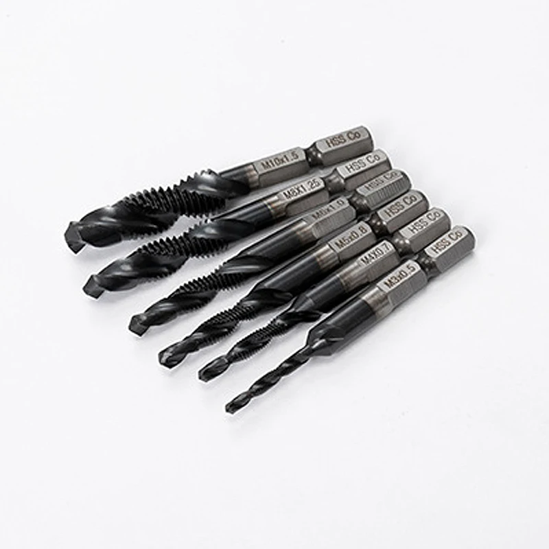 

6PC Titanium steel Tap Electrical Right Metalworking tap drills HSS6542 hand tapping die tap Woodworking machining tools