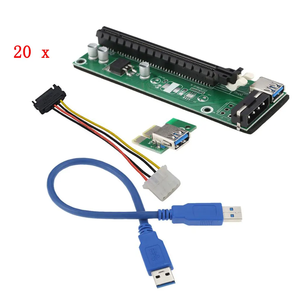 20 шт. PCI-E 1X до 16X Riser Card usb-удлинитель гибкий кабель с SATA 4 Pin molex разъем питания кабель для Биткойн Майнер Майнинг Litecoin