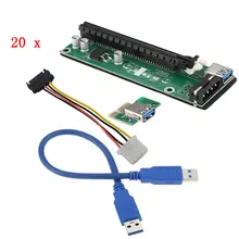 20 шт. PCI-E 1X до 16X Riser Card usb-удлинитель гибкий кабель с SATA 4 Pin molex разъем питания кабель для Биткойн Майнер Майнинг Litecoin
