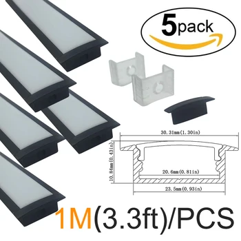 

5sets/lot 1m black aluminum led channel for 20mm pcb U shape led aluminum profile with milky cover