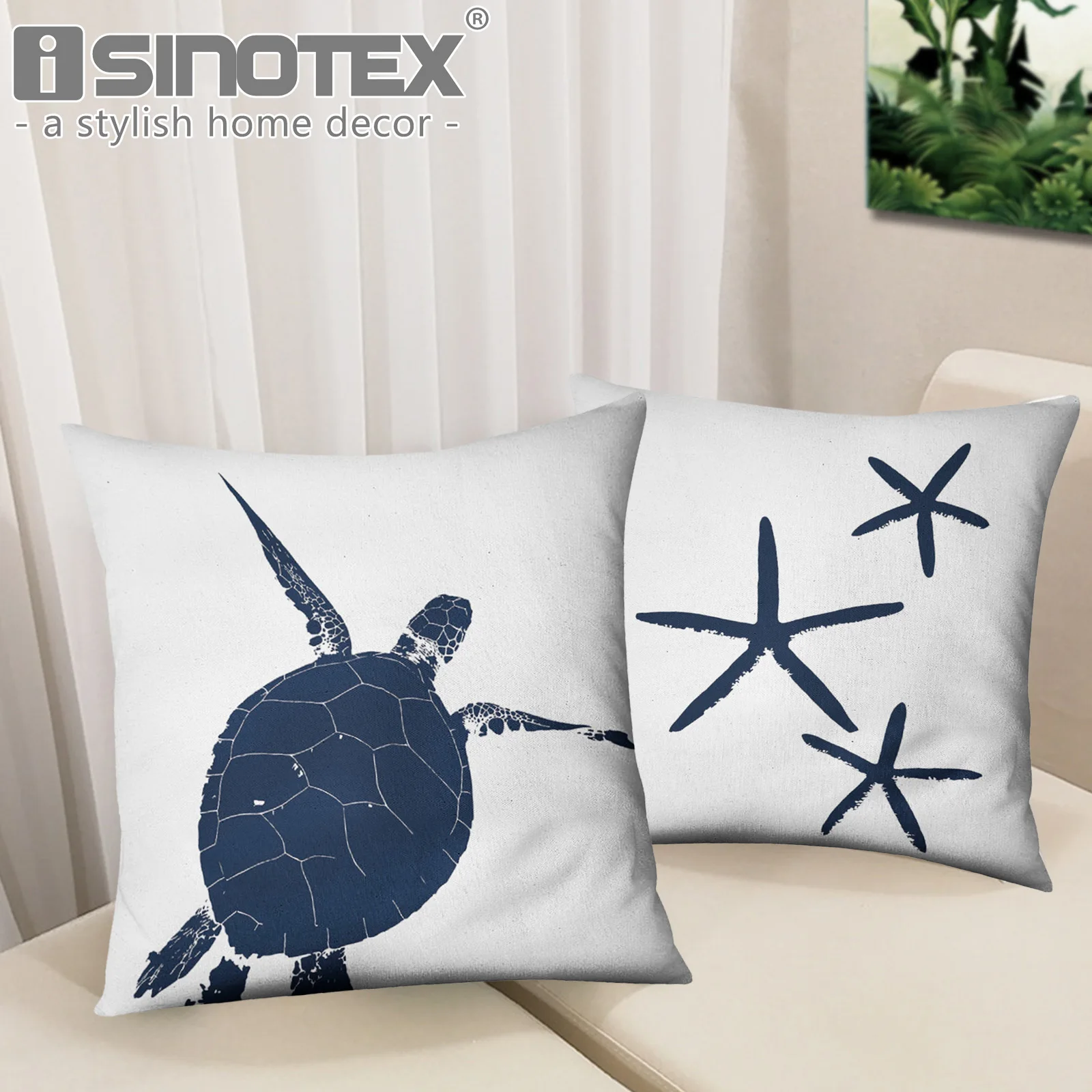 

Ocean Turtle Decorative Cushion Cover Pillowcase Shark Starfish Printed Sofa Car Kids Bedding Living Room Pillow Cover Decor