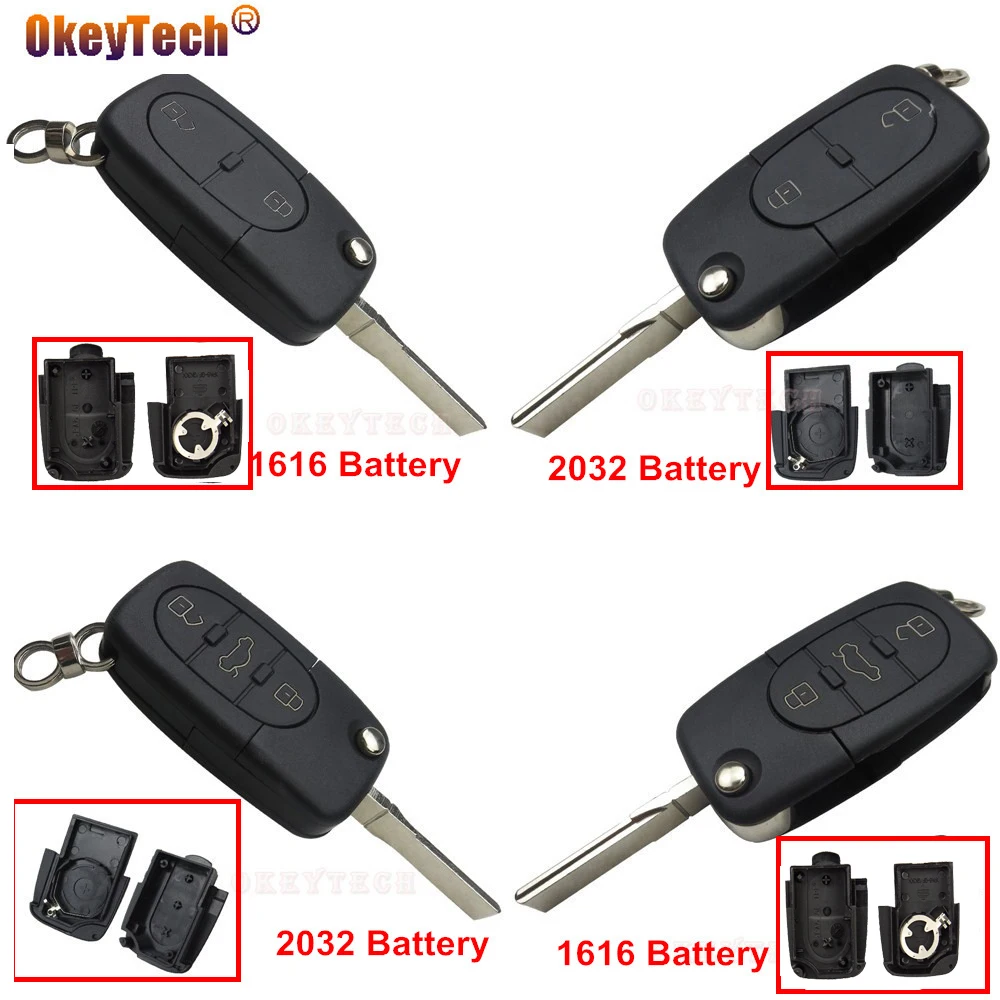 

OkeyTech 2 or 3 Buttons Remote Car Key Shell For Audi A2 A3 A4 A6 A8 TT CR1616/CR2032 Battery Holder Auto Cover Case Replacement