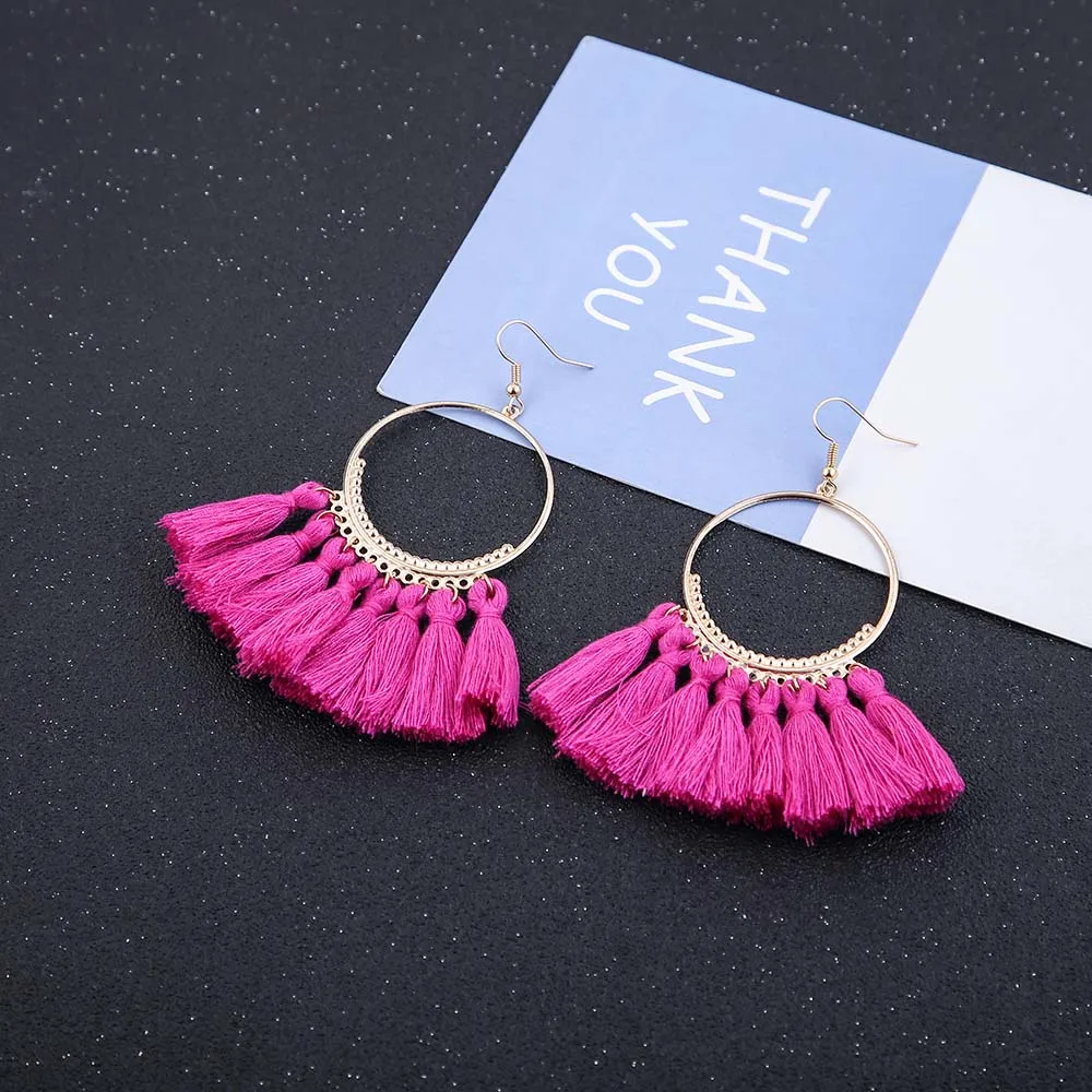 E5657 Trendy Earrings Drop Earrings AlloyRoseLongBohemianBlueOrangeRoundMetalBohoGold Tassel Earrings For Women Jewelry