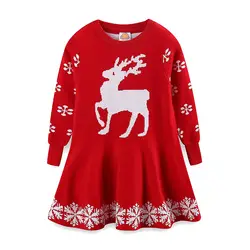 2018 для девочек; Новинка рождественское женское платье-свитер с длинными рукавами для малышей; рождественское платье ELK