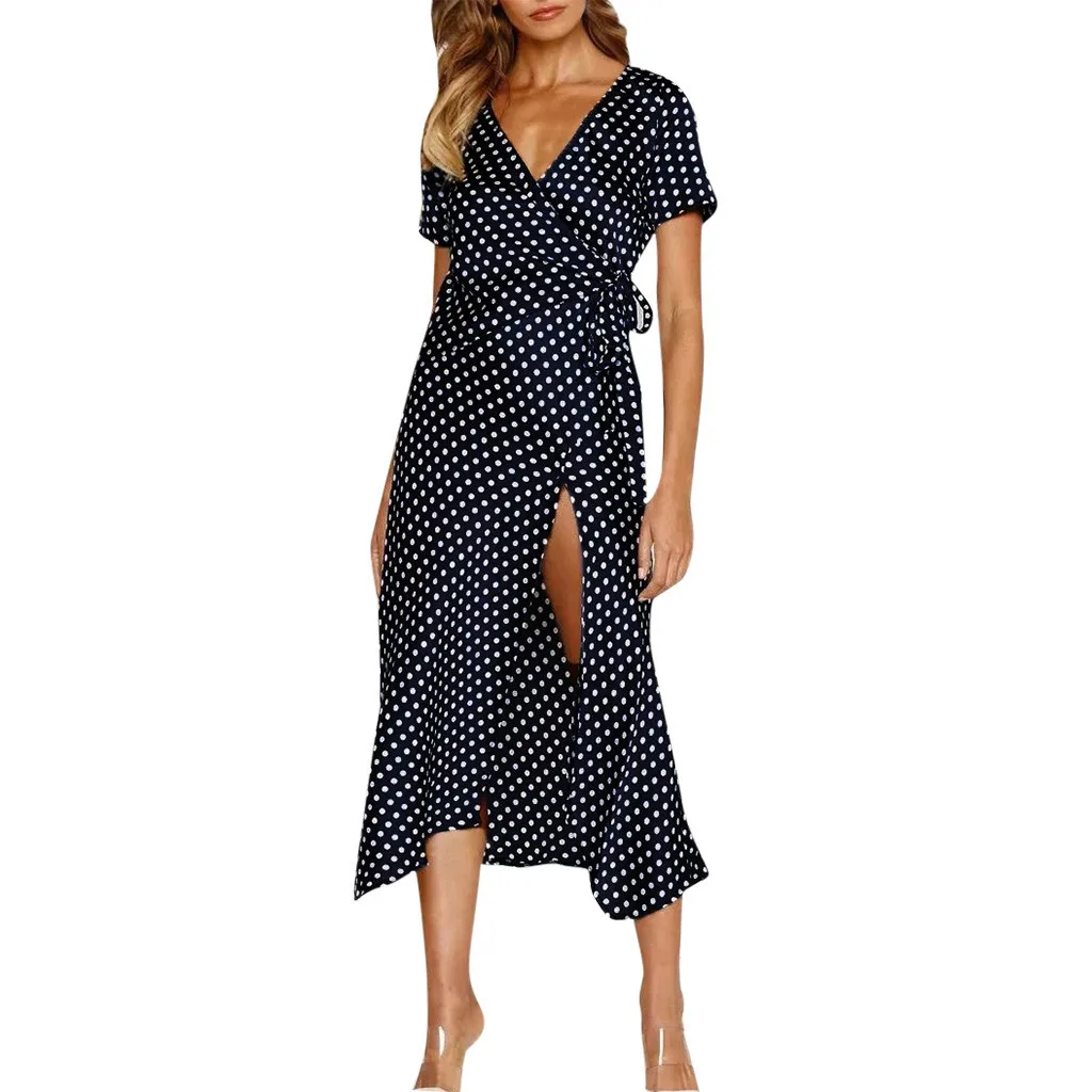 

CHAMSGEND Women Dress Summer Solid Color Polka Dot Sexy V-neck Strap Dress Fashion Cute Slim A-Line Dresses Chiffon Dress Apr30