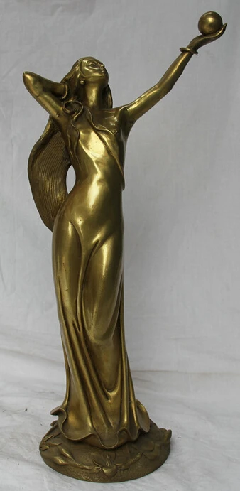 

16" Chinese Brass Stand Western Nude Sexy Girl Belle Gal lady Play Bead Statue R0710 B0403