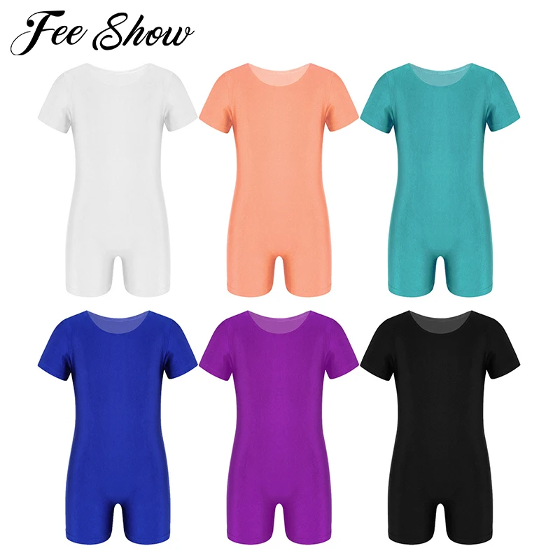 Kids Boys Girls Short Sleeves Solid Color Stretchy Ballet Dance Dress Gymnastics Leotard Jumpsuit Unitard for dance class | Детская
