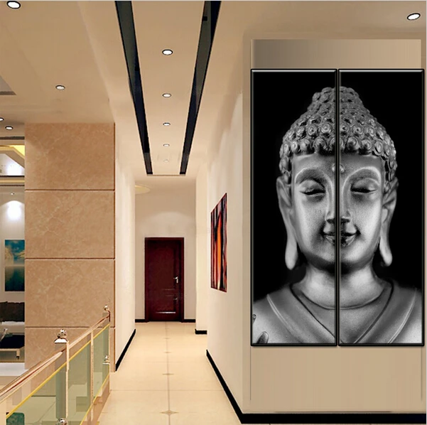 

Two Pieces Canvas Wall Art Modern Grey Buddha Painting Half Grey Buddha Combinated Oil Paintings By Numbers Wall Decor
