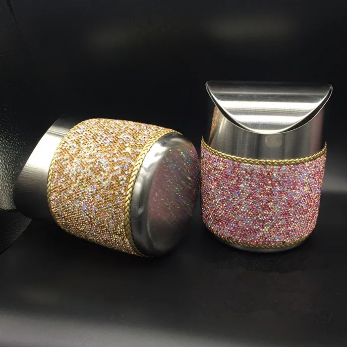 Stainless Steel Mini Car Waste Bins Bling Bling White Pink Crystal Home