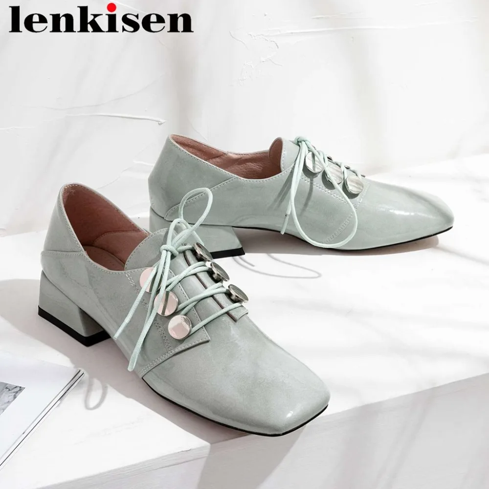 

2019 preppy style lace up shallow chunky low heels vintage square toe simple style dating campus pretty girls shallow pumps L32