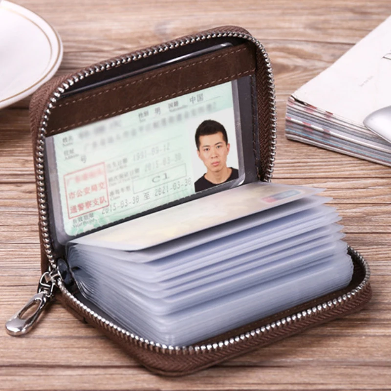 

Fashion Top Real Leather Zipper Card Holders Bank Credit Cards Bag Large Capacity Card Wallet Coin Bag Wallet