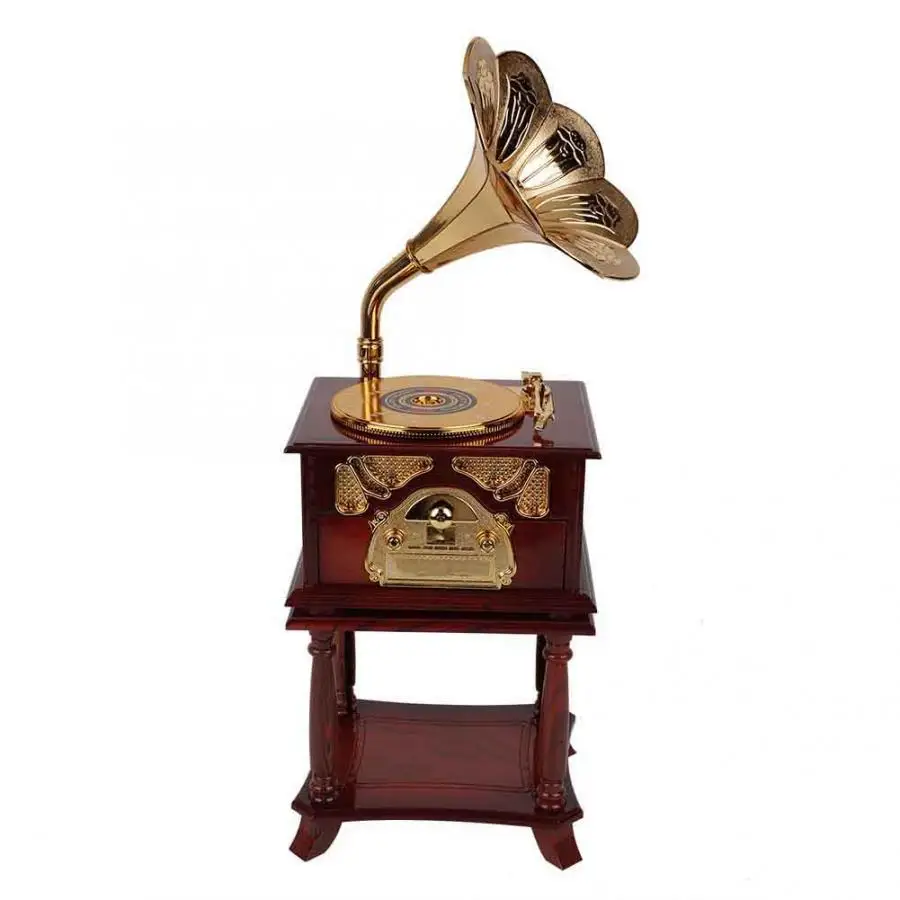 Wooden Wooden Music Box Phonograph-Shaped Music Box Jewelry Box Storage Case Desktop Ornament Music Boxes Game Of Throne - Цвет: brown