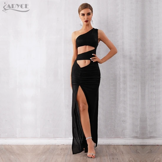 Adyce новое летнее женское вечернее платье в стиле знаменитостей Vestidos сексуальное черное открытое на одно плечо без рукавов Клубное платье Макси - Цвет: Black