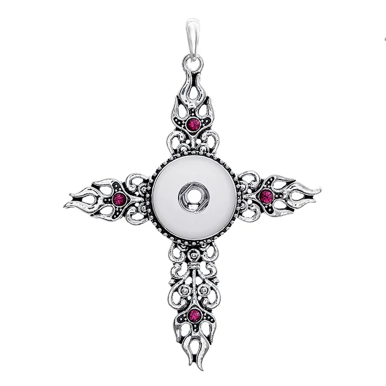 PAPAPRESS Vintage 1pcs Flaming Crystal Cross Metal Necklace Pendant Charm Fit Snap Jewelry 18/20mm Snaps Buttons | Украшения и