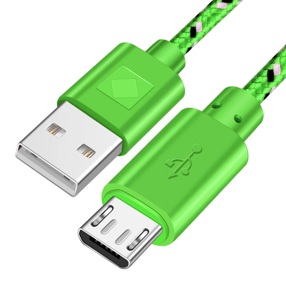 Олаф Micro USB кабель 1 м 2 м 3 м нейлоновый плетеный кабель для быстрой зарядки для samsung S7 Xiaomi LG huawei Tablet Android USB зарядное устройство Шнур - Цвет: Green