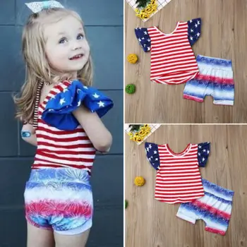 

Fashion July 4th Independence Day Clothes Newborn Baby Girls Tops Shorts Outfit 0-24M Set