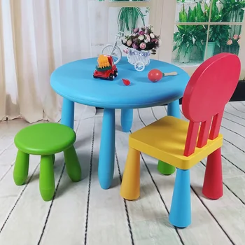 

Children desk and chair of learning table. Cartoon children table. Pure color table