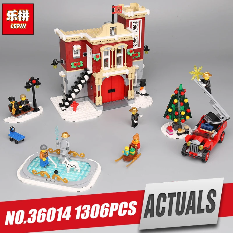 

Lepin 36014 Christmas Gifts The 10263 Winter Village Fire Station Set Building Blocks Bricks Assembly Kids Legoinglys Toy model
