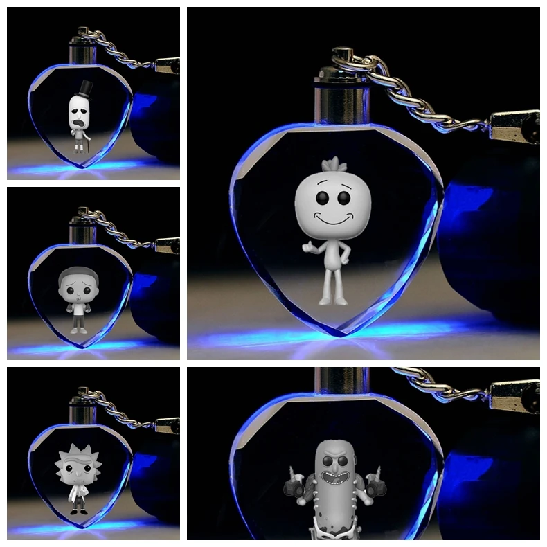 

Rick heart shaped Morty Anime Action Figures LED Cartoon Light Decorative Crystal Figure Ornaments Key Toys Chain Gifts