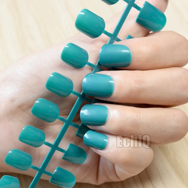 Fashion New Pea Blue Candy Acrylic Nails Short Round Finished Uv Fashion New Pea Blue Candy Acrylic Nails Short Round Finished Uv False Fake Nail Tips Diy