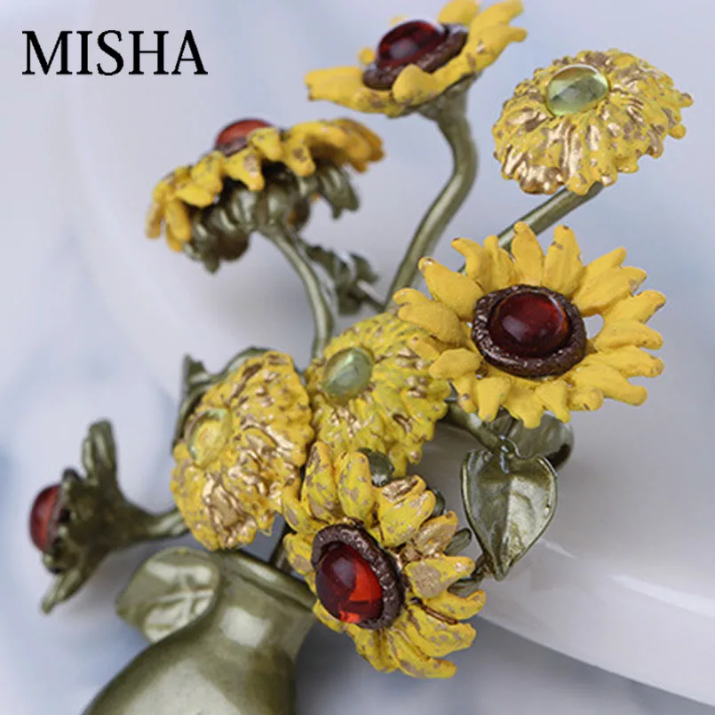 MISHA, трендовая брошь на булавке для женщин, ювелирное изделие, высокое качество, Винтажная брошь на булавке с подсолнухом для женщин, свадебный подарок 2165